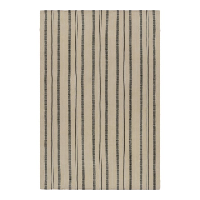 Vintage Kurd Bidjar Persian Kilim With Taupe, Black & Cream Stripes - Rug & Kilim For Sale