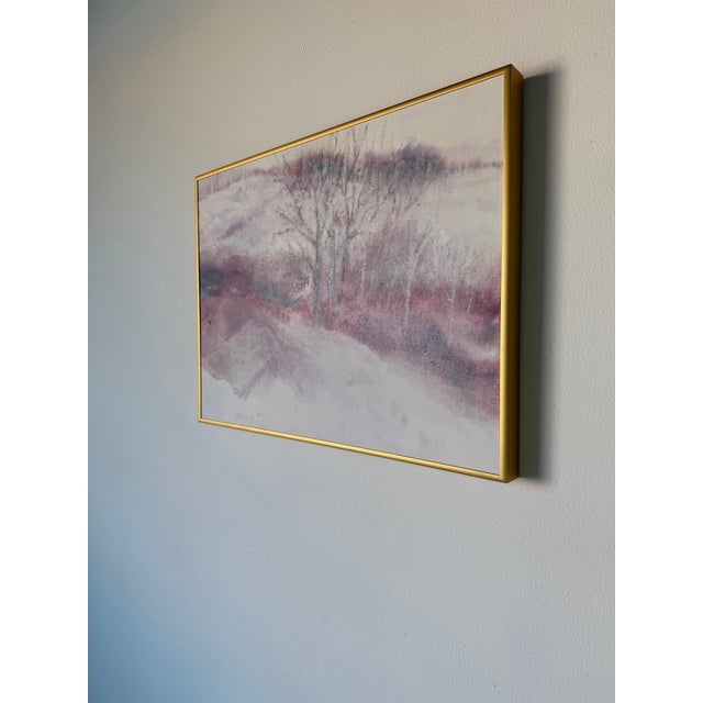 1980s Vintage Impressionist Abstract Winter Landscape Painting in Gold Aluminum Frame For Sale - Image 4 of 11