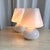 Beautiful swirl Murano glass set of table lamps by Maestri Muranesi. The legendary swirl pattern and mushroom shape with a...