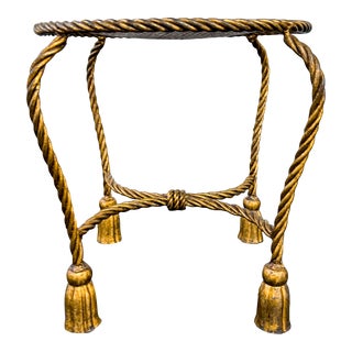 Vintage Hollywood Regency Italian Rope & Tassel Gilt Vanity Side Table For Sale