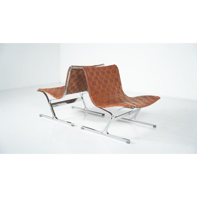 Metal Mid-Century Lounge Chairs in Cognac Leather attributed to Ross Littell for ICF, Italy, 1970s, Set of 2 For Sale - Image 7 of 10