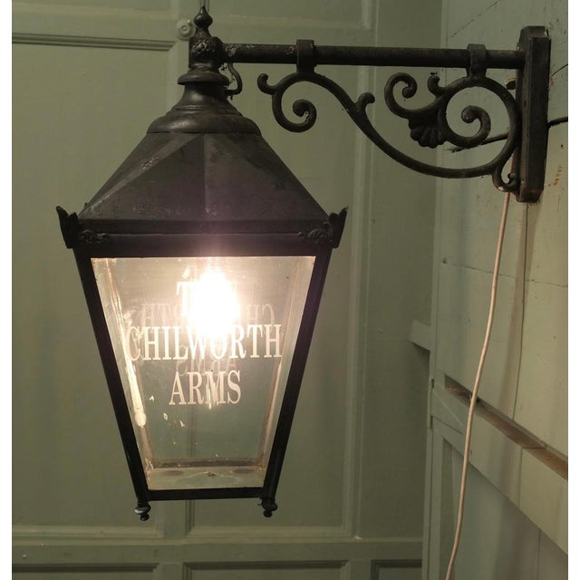 Large Wall Hanging Pub Lantern This is a street light style Wall Lantern it is painted black and the glazed sides are in...