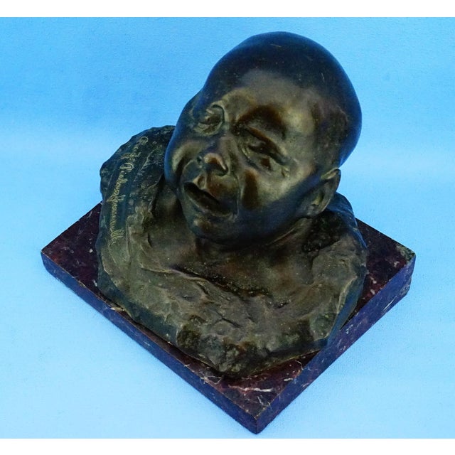 1920s Pietro Ceccarelli, Bust of Newborn Baby First Cry, 1890s, Bronze and Marble For Sale - Image 5 of 18