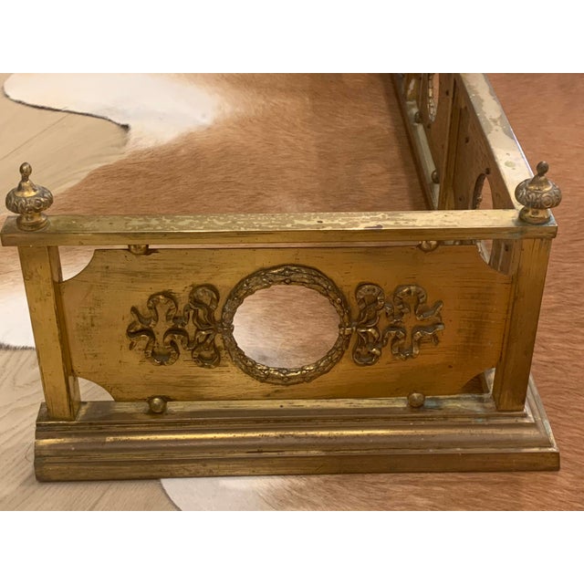 1880s Forged Pierced Brass Fireplace Fender For Sale - Image 4 of 5