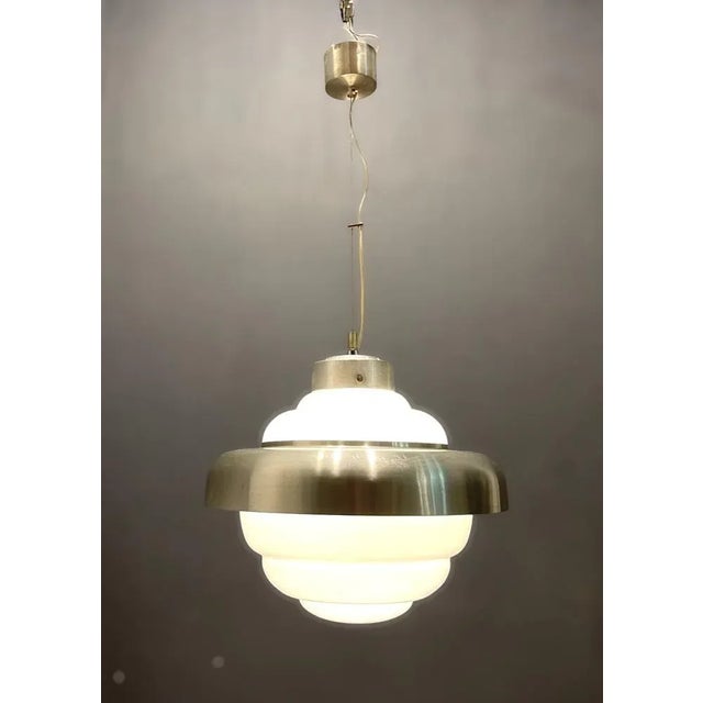 White Large Mid-Century Opaline Glass Light Pendant For Sale - Image 8 of 11