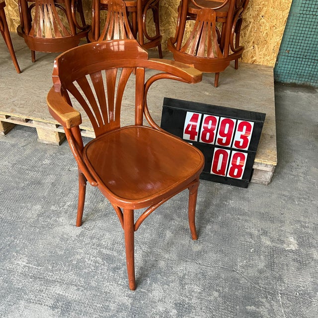 1980’s Flame Oak Fanback Armchair By Sellaton – Set Of Eight. Good quality classic bentwood armchairs with a typical fan...