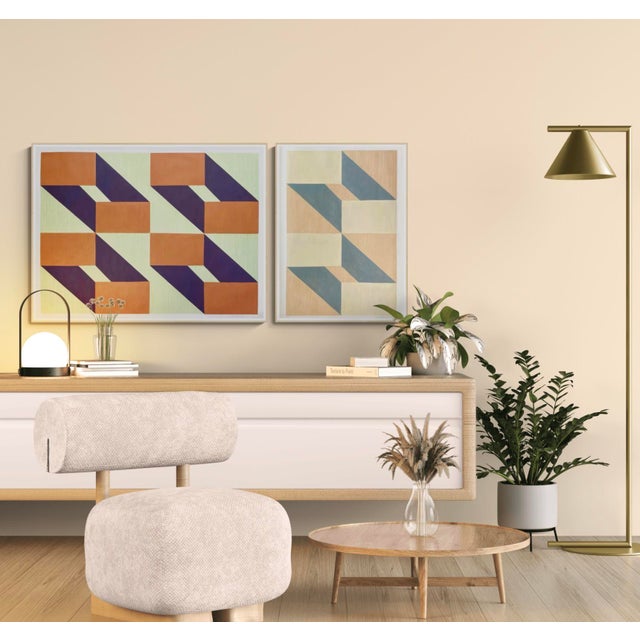 Geometric Composition With Purple and Orange For Sale - Image 4 of 5