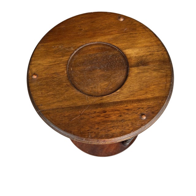 Vintage walnut finish two tier barley twist table, bowl stand or plant stand. Measures 17.25” diameter x 28” h. Inner...