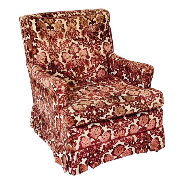 1950s Milo Baughman Burgundy Red Cut Velvet Armchair For Sale