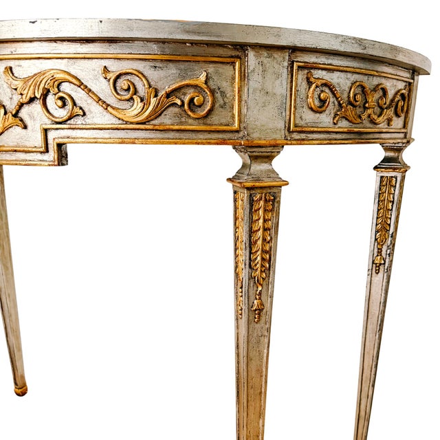 Silver Late 20th Century Maitland-Smith Silver Leaf & Gilt Neoclassical Demilune Console Table For Sale - Image 8 of 18