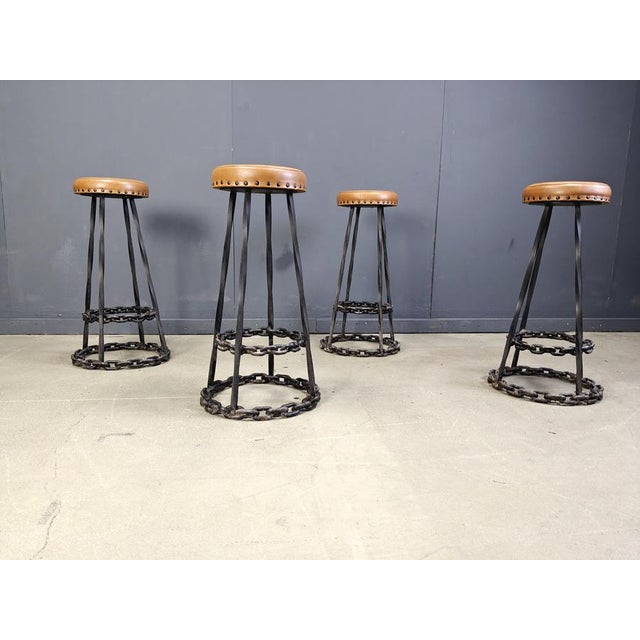 Industrial Brutalist Chain Link Bar Stools, 1970s, Set of 4 For Sale - Image 3 of 11