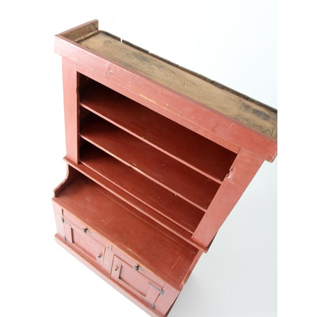 Antique Red Step Back Cupboard Cabinet For Sale - Image 9 of 18