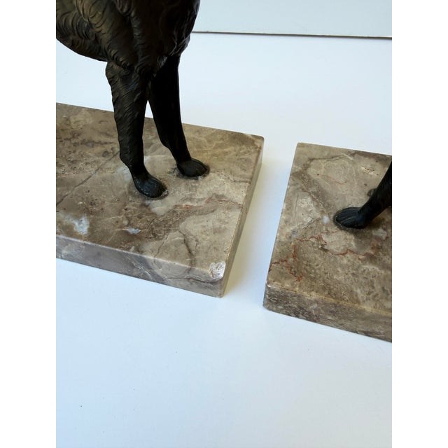Antique French Art Deco Borzoi Bookends on Marble Bases – Pair, Sourced in Paris For Sale In Buffalo - Image 6 of 10