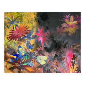 Mason RaderAbstract Surrealist Spray Paint Mixed Media Painting Jungle Swelter Mason Rader, 1995