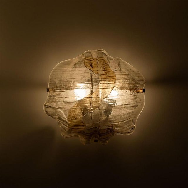 Metal Amber and Clear Glass Wall Light attributed to J. T. Kalmar, 1970 For Sale - Image 7 of 13