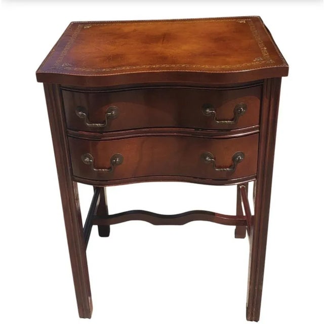 Two-Drawer Serpentine Mahogany Chippendale Side Table With Stenciled Leather Top For Sale - Image 10 of 12