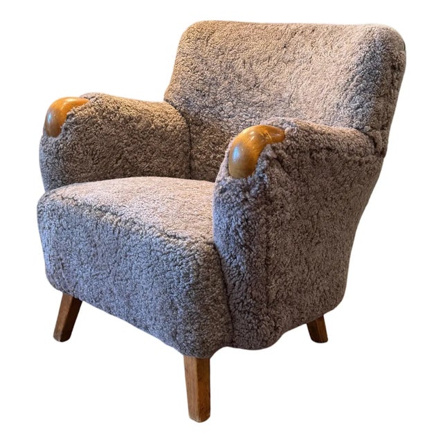 Swedish Designer, Sheepskin Club Chair, Sweden, 1940s For Sale