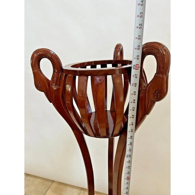 Vintage Tall Plant Stand Carved Swan Basket Jardiniere Solid Cherry Shelf For Sale In Palm Springs - Image 6 of 10