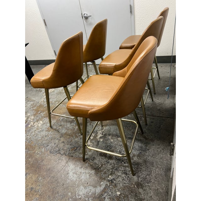 Wood West Elm Mid Century Swivel Counter Stools, Set of Five For Sale - Image 7 of 12