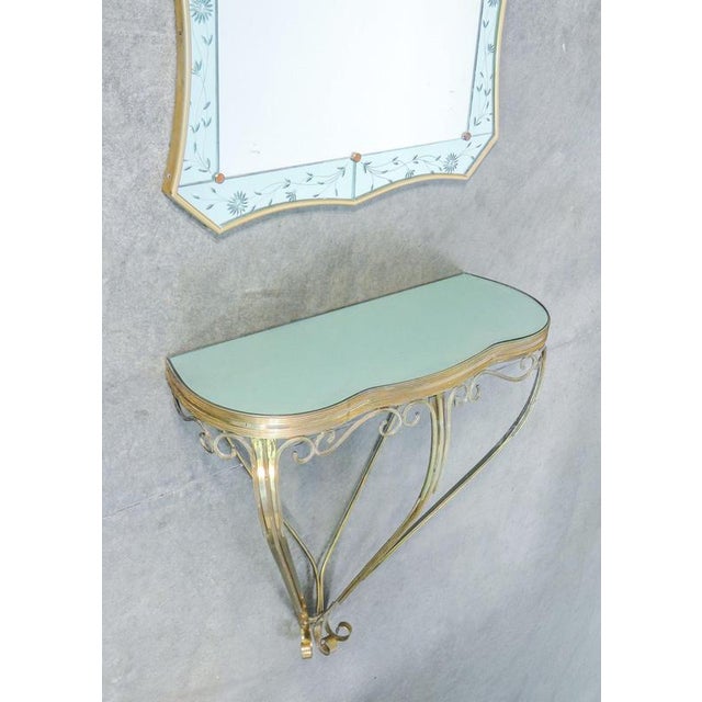 Side table with mirror, designed by cristal art, in brass, with a bevelled two-tone mirror. Italy, 1950s origin italy...