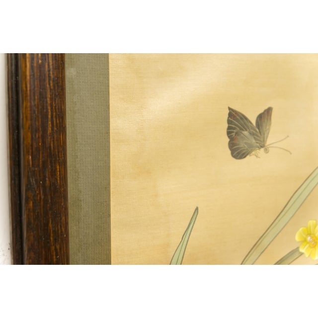 Mid 20th Century Mid 20th Century Framed Asian Floral Print With Butterfly and Calligraph For Sale - Image 5 of 8