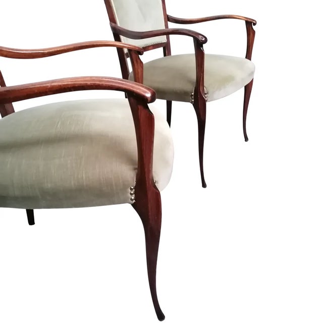 Green Velvet Armchairs, 1950s, Set of 2 For Sale - Image 6 of 10