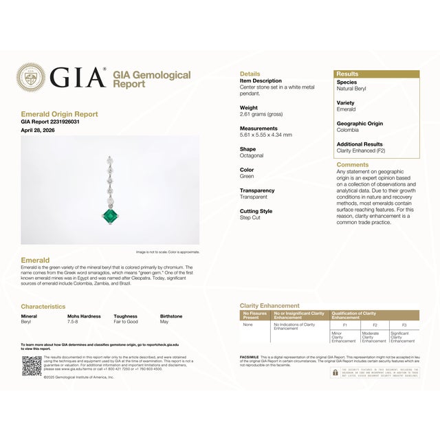 Gia Certified Platinum 900 Natural Diamond and Colombian Emerald Pendant For Sale - Image 13 of 13