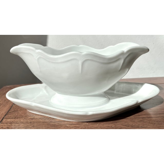 Ceramic Vintage French White Porcelain Sauce/Gravy Boat For Sale - Image 7 of 7