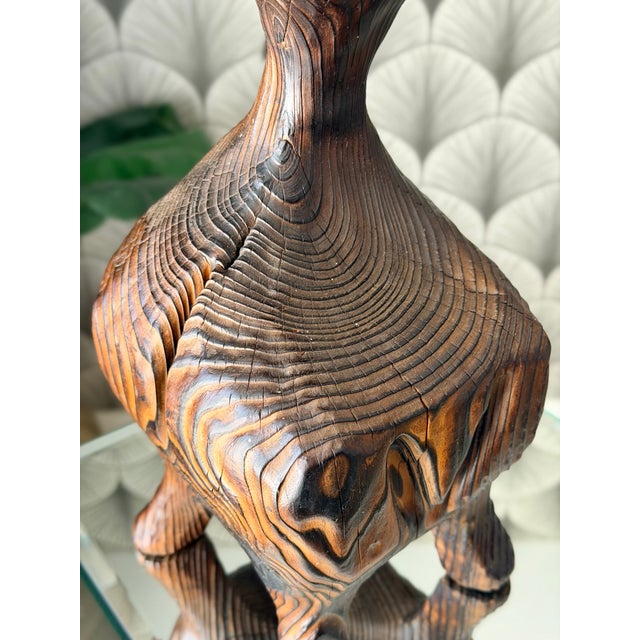 Vintage Mid-Century Modern Retro 1960s Tiki Polynesian Wood Carved Brutalist Sculpture Attributed to Witco For Sale - Image 12 of 18