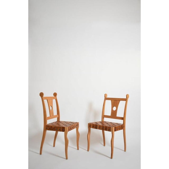Etruscan Oak and Leather Chairs, 1970s., Set of 2 For Sale - Image 6 of 6