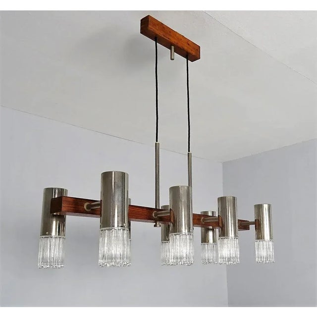 Scandinavian 6-Flame Ceiling Light in Teak and Glass, 1950s For Sale - Image 11 of 11