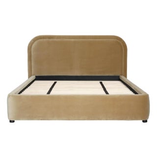 Renfrow Velvet Rounded Midcentury Modern Queen Bed Frame For Sale