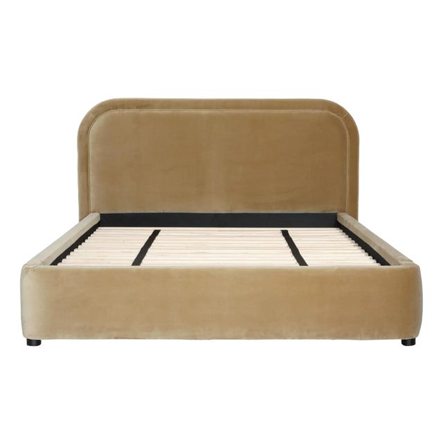 Renfrow Velvet Rounded Midcentury Modern Queen Bed Frame For Sale