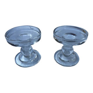 Vintage Pair of Glass Champagne Style Candlestick Holders For Sale