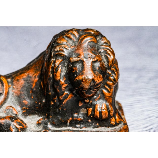 Charming 19th Century Antique English Lion Figurine Solid Glazed Ceramic Folk Art Style For Sale - Image 4 of 11