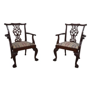 Pair Baker Ball & Claw Rococo Mahogany Armchairs For Sale