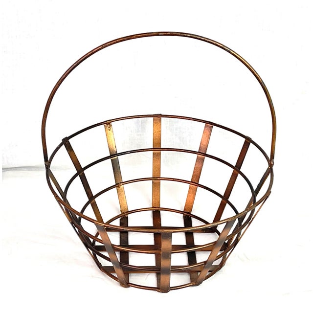 Contemporary Distressed Bronze Copper Style Metal Basket For Sale - Image 3 of 10