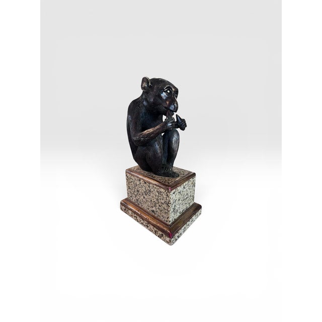 Maitland - Smith Vintage Maitland-Smith Bronze Monkey Sculpture on Stone Pedestal For Sale - Image 4 of 12