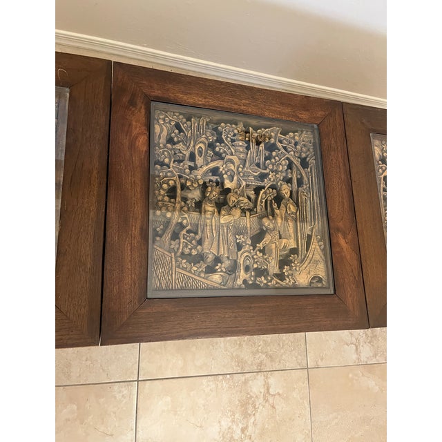 Vintage South East Asian Hand-Carved Five-Drawer Coffee Table With 3 Piece Glass Top Insets For Sale In Phoenix - Image 6 of 12