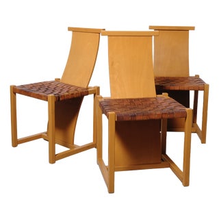 Vintage Chairs in Beech and Leather by Alvar Aalto, 1960s, Set of 3 For Sale