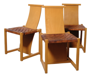Vintage Chairs in Beech and Leather by Alvar Aalto, 1960s, Set of 3