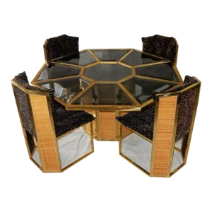 Romeo Rega Design for Mario Sabot Italy Brass Octagon Dining Table & 4 Chairs
