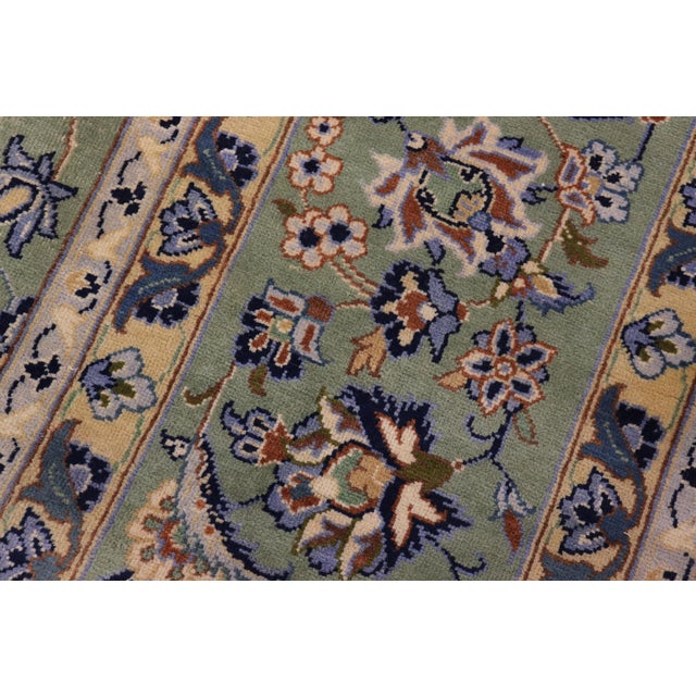Boho Chic Persian Kashan Green/Blue Wool Rug - 10'0'' X 13'5'' For Sale In New York - Image 6 of 10