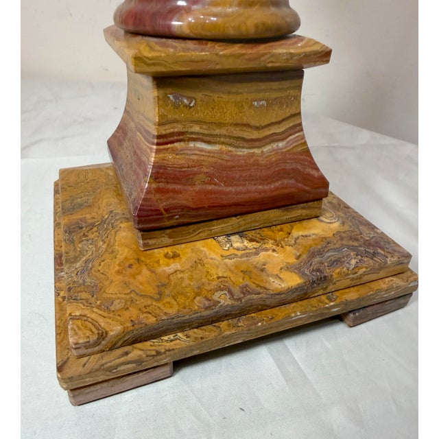 1980s Abstract Large Solid Heavy Brown Purple Green Onyx Stone Electric Table Lamp Light For Sale - Image 10 of 13