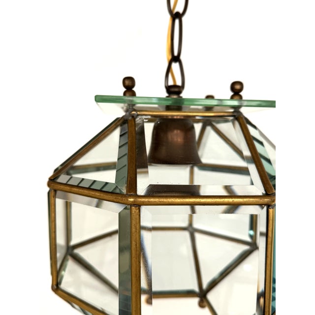 Italian Brass and Cut Glass Pendant Lamp, 1960s For Sale - Image 9 of 14