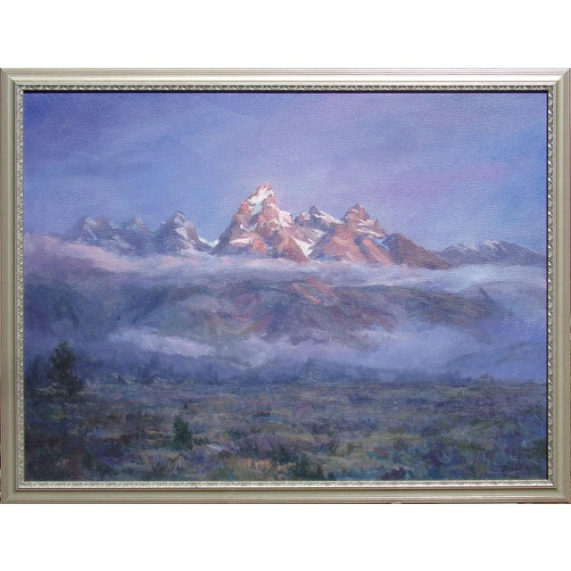1990s "Foggy Mountain Landscape" Oil Painting by Tim Diebler, Framed For Sale