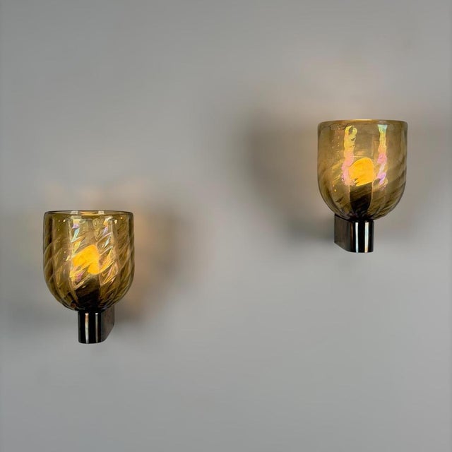 1940s Iridescent Hammered Murano Glass Sconces attributed to Archimede Seguso, 1940s, Set of 2 For Sale - Image 5 of 16
