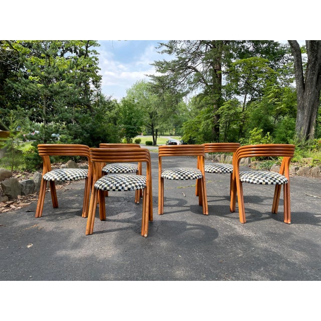1970s Rattan Dining Chairs by Axel Enthoven With Mackenzie Childs Fabric - Set of 6 For Sale - Image 9 of 12