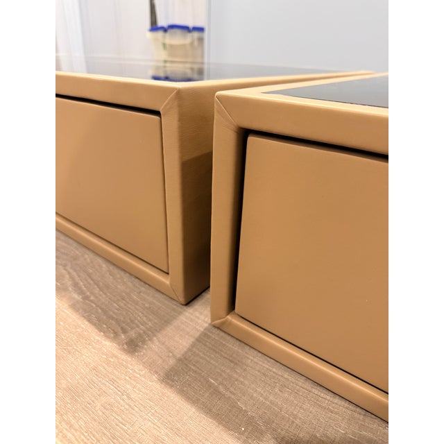 Pair of Custom Made Leather Wrapped Floating Nightstands For Sale - Image 9 of 13