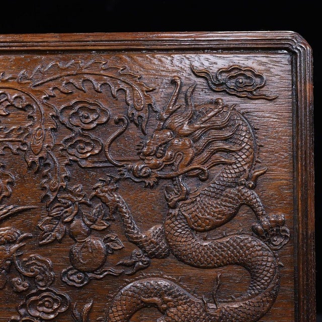 Vintage Chinese Huali Rosewood Box | Carved Dragon & Phoenix Motif Chest For Sale - Image 4 of 9